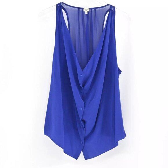 WILFRED ARITZIA Womens 100% Silk Button Front Drape Tank Top Royal Blue - Picture 1 of 8